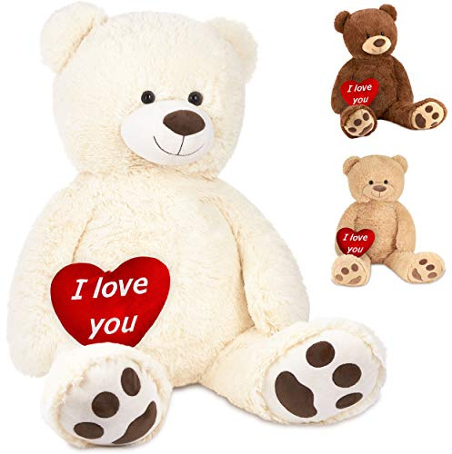 BRUBAKER XXL Teddybär 100 cm Weiß mit einem I Love You Herz Stofftier Plüschtier Kuscheltier