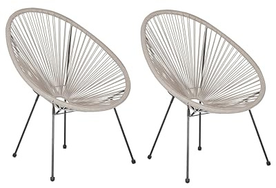 Lustiges Balkonset 2 Stühle Spaghetti-Optik Rattan hellgrau Acapulco II