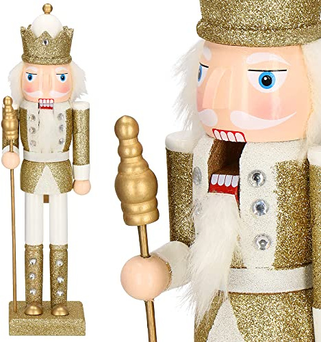 SPRINGOS Figurine casse-noisette en bois - Hauteur : 38 cm - Avec longue barbe et paillettes - Décoration de Noël