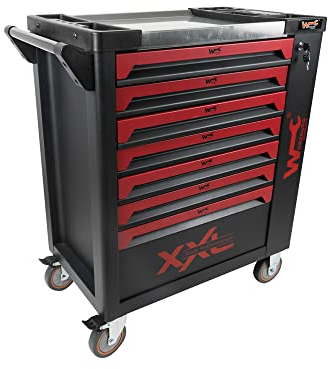 P & K XXL Werkzeugwagen mit Werkzeuggefüllt 6 Schubladen Werkstattwagen in Schwarz Rot