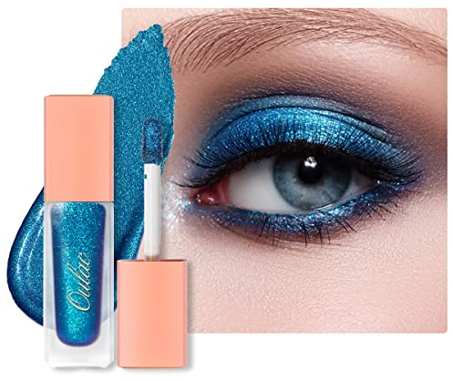 Oulac Liquid Glitter Eyeshadow - Metallic Blue Eyeshadow & Eyeliner, Blendable Eye Make-up, Crease Resistant, Vegan, 6.8g, Ocean Treasure (10)