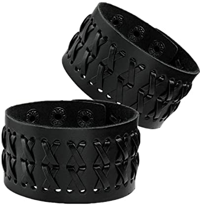 MILAKOO Nietenbesetzter Punk Rock Biker Breiter Riemen Lederarmband Unisex schwarzes Armband set
