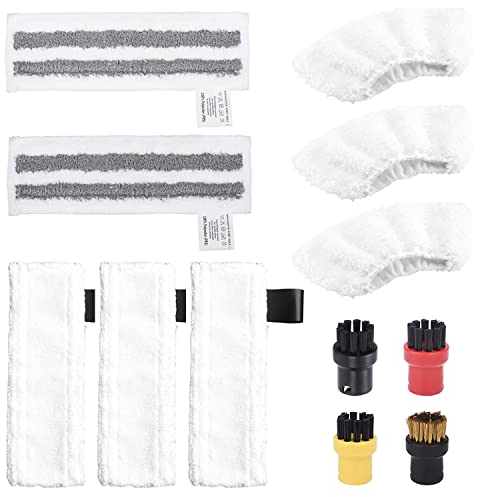 Panni Lavapavimenti per Scopa a Vapore, Panno Pavimenti Microfibra, per Karcher SC1 SC2 SC4 SC5, Contiene 4 Spazzole Rotonde