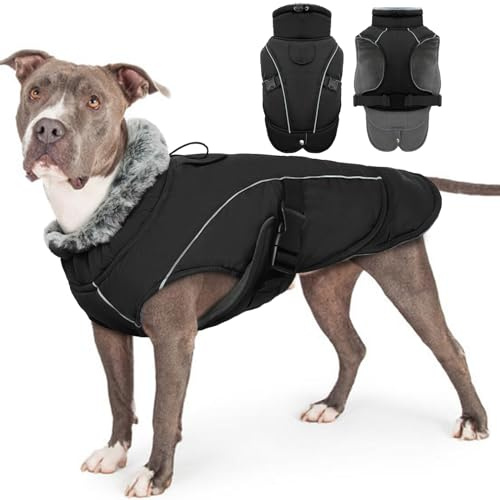 Hundemantel XXL, Hundepullover für große Hunde mit Bauchschutz, Winteranzug für Hunde, Fashion & Sports (Schwarz, 2XL)