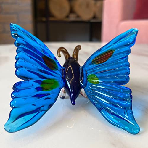 DECRZPB Handgefertigte Blaue Schmetterlingsfigur aus geblasenem Kristallglas Briefbeschwerer Geschenk für Weihnachten Heimdekoration Tischdekoration