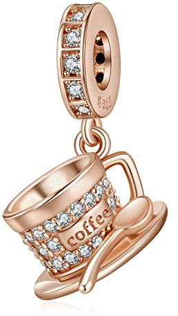 Annmors Charm Métal Doré à l'Or Rose Cœur Amour pour Femme Argent Sterling 925 Breloque Bracelets Colliers Pendentifs