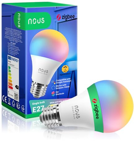NOUS P3Z ZigBee Smart Glühbirne E27 LED, RGB, Kompatibel mit Alexa, Home Assistant, Google Home, SmartThings, Fernbedienung, Dekorative Glühbirne Zubehör, 1 Pack