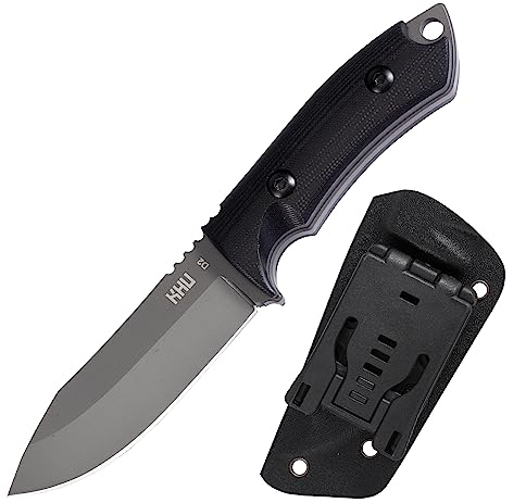 KHU Couteau à lame fixe Couteau de survie bushcraft - Acier D2 G10 poignée, Outdoor Pêche Camping Accessoires - Avec étui Kydex
