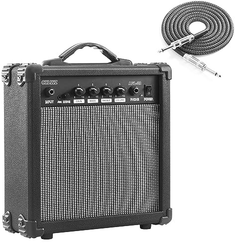 CXLWZ E-Gitarrenverstärker 20 Watt Verstärker Tragbarer Verstärker mit Kopfhörereingang Gain Powe inkl. professionellem Rauschunterdrückungskabel (Schwarz)