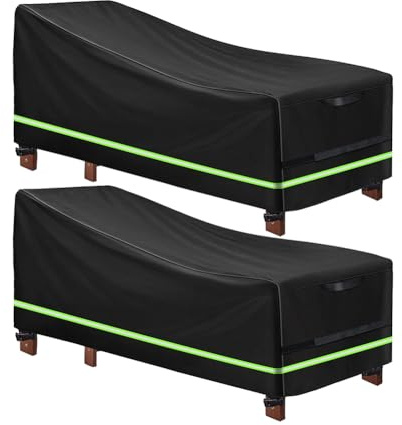 Cowhilan 2 Pièces Housse Transat de Chaise Longue avec Bande Réfléchissante | 420D Tissu Oxford Housse de Transat Jardin 200x75x70-40cm, Imperméable Anti-UV et Coupe-Vent Protection avec Sac de Rangement