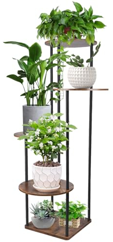 Diealles Shine 5-Tier Blumenständer Hölz, Pflanzenständer Indoor 105cm, Mehrstöckig Pflanzenregal für Balkon Garten Wohnzimmer Deko