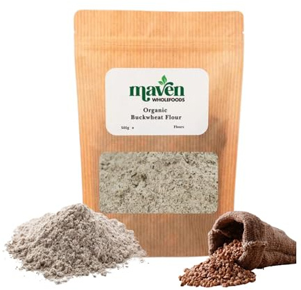 Maven Wholefoods Organic Buckwheat Flour 500g | Vegan, High Fibre & Protein | Raw, Non-GMO & Certified Organic | Ideal for Baking, Pancakes, Flatbreads | Resealable Bag