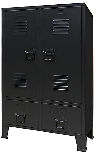 Hommdiy Kleiderschrank Industrie-Stil Garderobenschrank Schlafzimmerschrank Stahlschrank Lagerschrank Dielenschrank 67x35x107cm Stahl Schwarz
