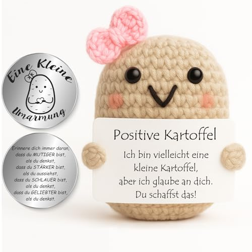 Tixlux Schultüte Füllung Pocket Hug Positive Kartoffel Figur, Strickwolle Kartoffel Figur mit Glücksbringer (Silber I), Geschenke zur Einschulung, Einschulung Geschenk, Mutmacher Geschenk