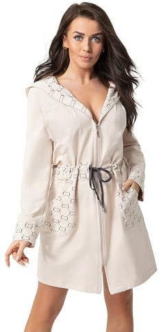 DOROTA kuscheliger und moderner Damen Baumwoll-Bademantel, Made in EU, Beige-Reißverschluss, Gr. L (40)