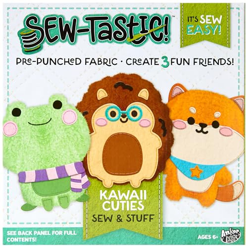 Anker Play 450633/DOM Sew-Tastic Kawaii Cuties Animal Sewing Kit for Kids, Sizes Vary, 42 Pieces, Multicolor