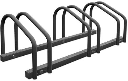 Relaxdays Fahrradständer, für 3 Fahrräder, Stahl Bodenparker, Reifenbreite 60mm, Abstellständer, Fahrradstand, anthrazit