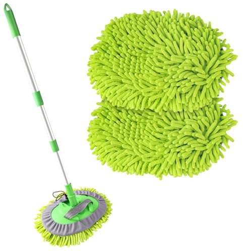 Spazzolone Lavaggio Auto con Manico, 118cm Spazzolone Pulizia, 2 in 1 Car Clean Brush in Microfibra con 3 Spazzola Detailing, Spazzola Telescopica Auto per Camion SUV, Camper