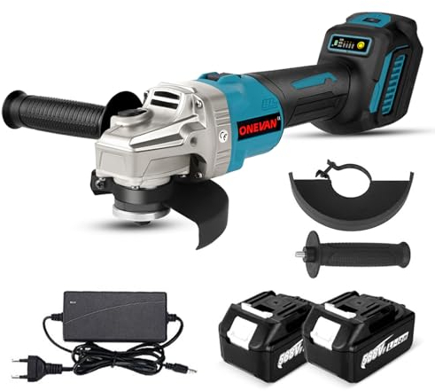 ONEVAN smerigliatrice a batteria, smerigliatrice angolare 125 mm con 2 batterie da 4,0 Ah, 6 velocità regolabili, flex flessibile a batteria moletta senza fili senza spazzole
