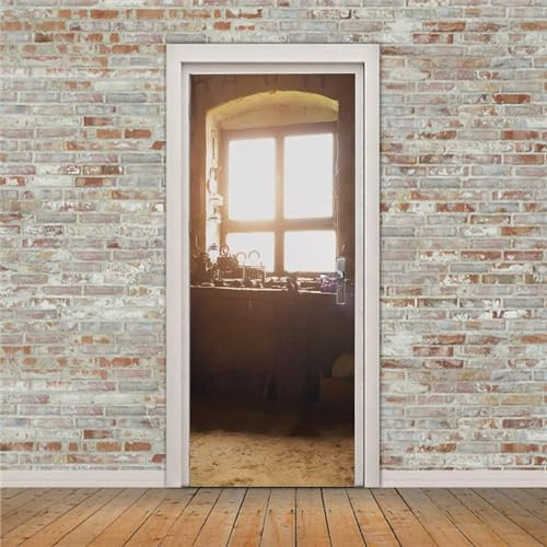 Türtapete Selbstklebend 3D Fenster Tageslicht 90 X 210 Cm Türtapete Selbstklebend Türposter Fototapete Türfolie Poster Tapete 3D Türaufkleber Diy Türbild - Kinderzimmer Wohnzimmer Küche Schlaf 0