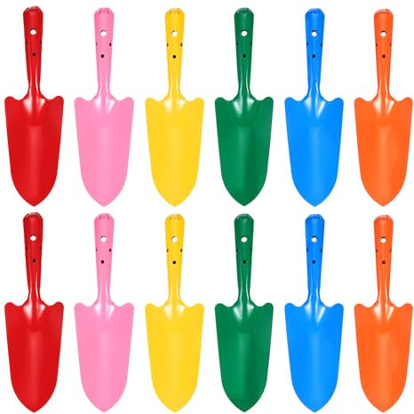 sourcing map 18pcs Mini Colorful Metal Hand Shovel 11 x 3 Digging Trowel Set Transplanting Garden Tools for Flower Soil Digging Planting Weeding Transplanting Garden, 6 Colors