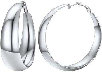 FOCALOOK Boucles d'Oreilles Créoles Femme en Acier Inxydable/Plaqué Or, Anneaux d'Oreilles Plats Irréguliers de 40mm/60mm/80mm de Large