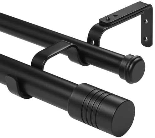 Creatyi 1 Inch Heavy Duty Double Curtain Rods 32 to 129 Inch Adjustable Double Curtain Rods for Windows for Bedroom Living Room Kitchen Study Office (Black)