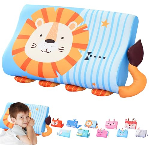 LUKIUP Schlummerkids Kissen, 45X27CM Schlummerkids, Niedliche Tiere Kinder Kissen Memory Atmungsaktiv Komfortkissen Schaum Ergonomisch fur Kinderkissen ab 3 Jahre (Löwe)