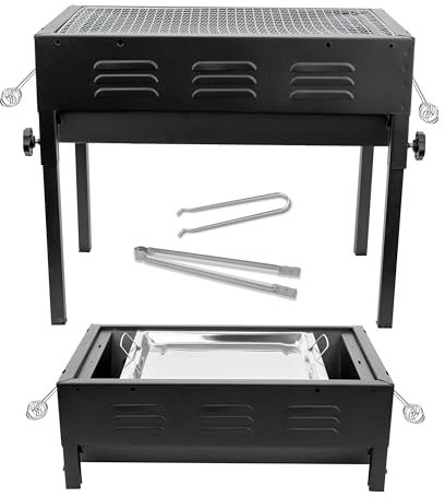 Crystals Portable BBQ Grill - Large Stainless Steel Charcoal Barbecue Grill for Garden, Travel, Camping, Picnic, Outdoor Cooking - BBQ Grill with Steel Stove Hot Plate - Compact Design – Black