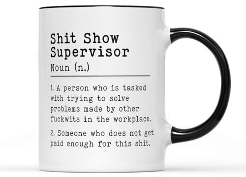 Willow Gifts S*it Show Supervisor 10/11 oz Two Tone Black Handle Ceramic Mug - Funny Drinkware Joke Adult Gift Present (300ml)