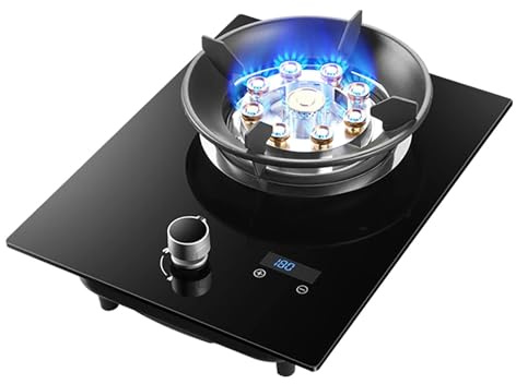 Tragbarer Gaskocher, 5,2 KW, 9 Hohlräume, Hohe Feuerzeit, Timerfunktion, For Caravan, Freistehender Kocher Aus Schwarzem Glas, Camping Im Freien(LPG)