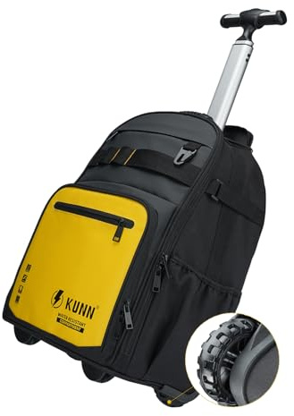 KUNN Rolling Tool Backpack with Wheels, 47 Pockets Waterproof Tool Bag | 1680D Fabrics,Retractable Handle,Reinforced Base & Hidden Padded Shoulder Straps,for electricians, Contractors and HVAC Techs