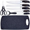 PionStar Set de Couteaux Cuisine 8 Pièces avec Planche à Découper (Couteaux en Acier Inoxydable - Chef/Pain/Viande/Universel/Fruits + Ciseaux/Eplucheur) | Grande Planche Antidérapante et Kit Durable