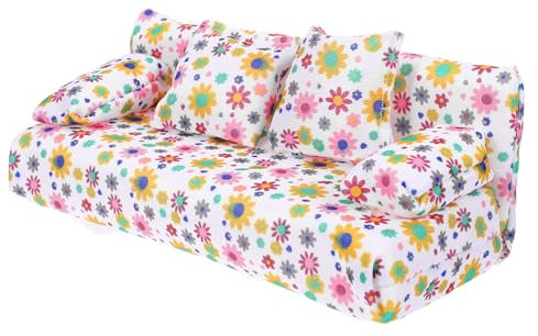 BESPORTBLE Miniatur Sofa Modell Elegantes Puppenhaus Zubehör Mit Blumenmuster Und Kissen Hochwertiges Mini-möbel Für Puppenstube Dekoration