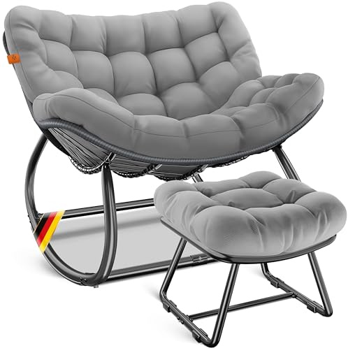 KESSER® Gungstol med fotstöd för inomhus och utomhus ergonomisk gungstol | max. belastning 120 kg relaxfåtölj, halkfria fötter, väderbeständig | perfekt för balkong, trädgård och vardagsrum