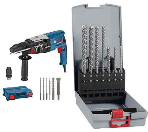 Bosch Professional GBH 2-28 F rotary hammer (max. drilling diam in concrete: 28 mm) + 7X PRO SDS plus-5X Hammer Drill Bit Set (for Concrete, Lime and Sand Bricks, Ø 5-12 mm)