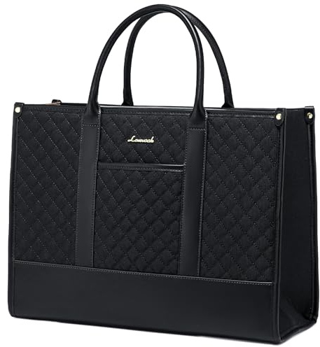 LOVEVOOK Handbags for Women Laptop Bags 14 Inch, Ladies Tote Bag for Work Office Business School, Womens Shoulder Bag with Adjustable Straps Lightweight, Black