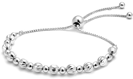 LeCalla Pulseras de cadena de eslabones italianos de plata de ley 925 pura | Pulsera de eslabones de oro sobre plata | Pulsera de bolo deslizante para mujer, Plata de ley, No es una piedra preciosa