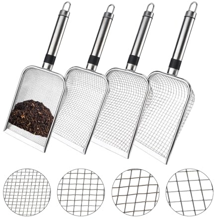 TYSM-CC 4 Setacci Professionali da Giardino in Acciaio Inox 18/8 – Maglie di Diversi Calibri (2mm, 3.8mm, 4.3mm, 5mm) – Ideali per Setacciare Terra, Compost, Sabbia e Materiali da Costruzione
