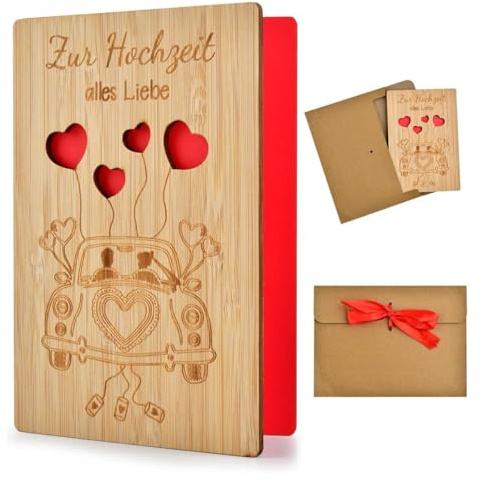 mkemka Glückwunschkarte Hochzeitskarte Holz mit Umschlag Beschreibbare Liebesbrief Karte für Hochzeit Glückwunschkarte Hochzeit Grußkarten zur für Valentinstag Jahrestag Einladungskarten Fam