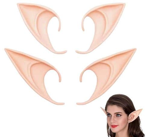 2 Paar Elfenohren,Elfen Kostüm Damen,Elf Ears,Elfen Ohren Damen Schmuck,Spitze Ohren,Feenohren,Latex Elfenkostüm,Halloween Weihnachten Kostüm Zubehör,Spitzohren,Fairy Schmuck für Kinder Erwachsene