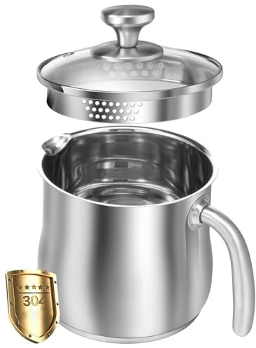 Milchtopf Induktion 304 Mit Deckel – Induktionsgeeignet,Rutschfeste Und WäRmeisolierende Griffe, 2l Milchkanne FüR Kaffee, Tee Und Kochen， Universaltopf FüR Alle Herdarten，Backofengeeignet (A)