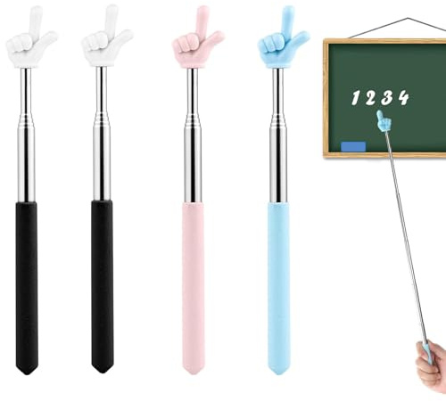 LEIIERUY 4er Set Teleskop Zeigestab für Lehrer – Ausziehbare Edelstahl Lehrerstäbe in Schwarz, Blau & Rosa – Mini Präsentationspointer für Klassenzimmer, Grundschule & Kindergarten