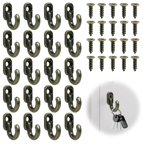 LEMLIN Kleine Haken zum Schrauben Bronze 20 Stück,Mini Schraubhaken & Deko-Wandhaken Antik Vintage für Schlüsselbrett,Garderobe,Tür,Küche,Flur,Büro,Bad,Für Schlüssel,Handtücher,Schmuck,Taschen