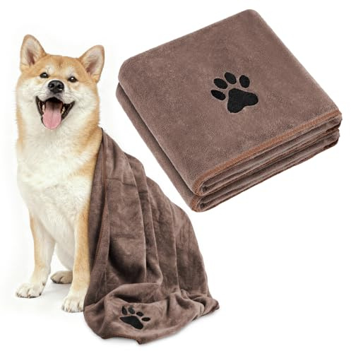 Adiwo 2 st stor hundhandduk i mikrofiber, mjuk, lyxig superabsorberande hundhandduk, torkar husdjur snabbt, maskintvätt, handtvätt och torka, badhandduk för alla raser hundar och katter (100 x 50 cm