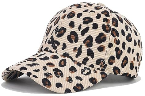 poraceous Cappellino da Baseball, 54-60cm Regolabile Berretto da Baseball, Cappello con Stampa Leopardata, Berretto Leopardato Donna, Caschetto con Motivo Leopardo, Visiera Curvata per Sport