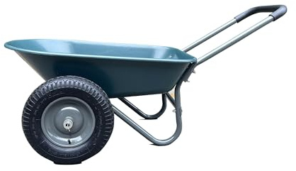 Brouette De Jardin 2 Roues 124x66x62.5 cm - Chariot De Transport en Fer Et Plastique - Vert Armée - Chariot Utilitaire pour Jardin, Transport De Terre, Outils Et Déchets Verts