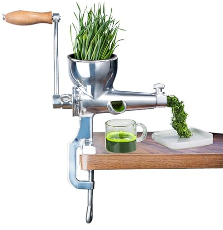 Cryfokt Stainless Steel Manual Wheatgrass Juicer, Hand Crank Juicer Extractor with Suction Cup Base and Tabletop Clamp for Ginger CeleryApple Grape Pomegranate Orange Spinach