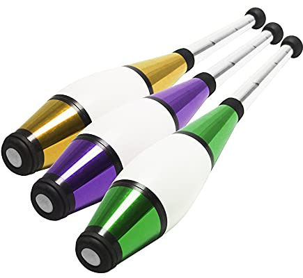 Zeekio Pegasus Juggling Club Set - Premium Quality - Beginner to Pro - Set of 3 (Purple/Green/Gold)