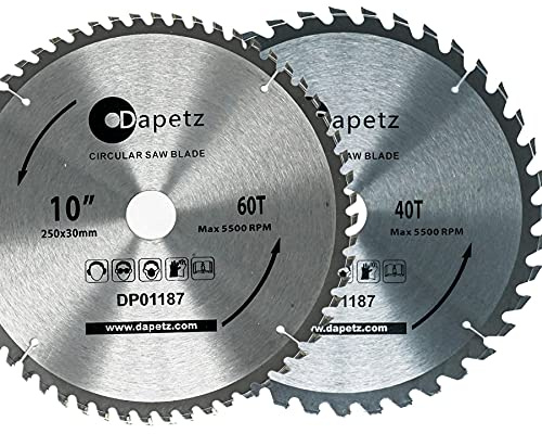 Dapetz ® 2Pcs TCT Circular Wood Fine Cut Saw Blade 250mm x 30mm Bore 80 Teeth, 22.2mm Rings Mitre Hardened Tempered Fits A Multitude of Circular Saws Compatible with Dewalt Makita Bosch